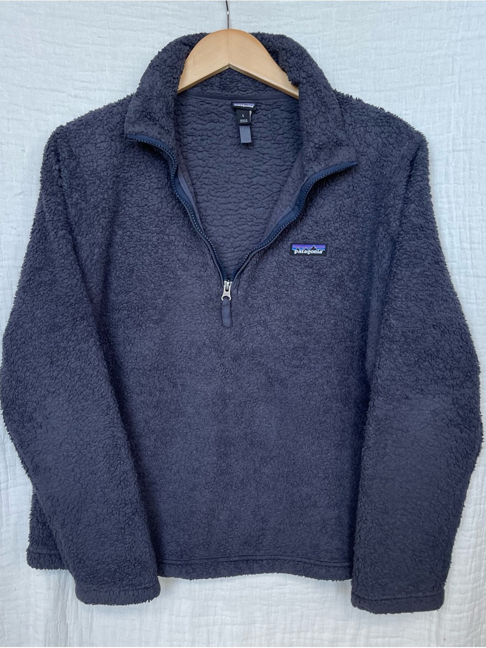 Patagonia Women's Los Gatos 1/4 Zip High-Pile Fleece Pullover Navy Blue / Gray L